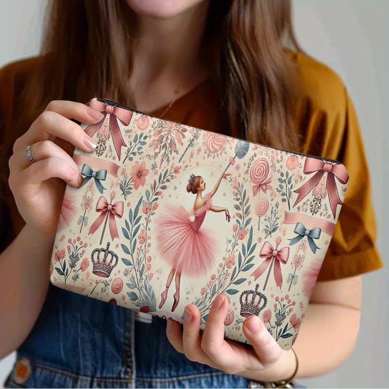TEMU 1pc Of A Cosmetic Pouch, Ballerina Dream, Featuring A Lightweight Zip Design, Ideal For Travel And Everyday Use As A Multifunctional Storage Bag For Stationery