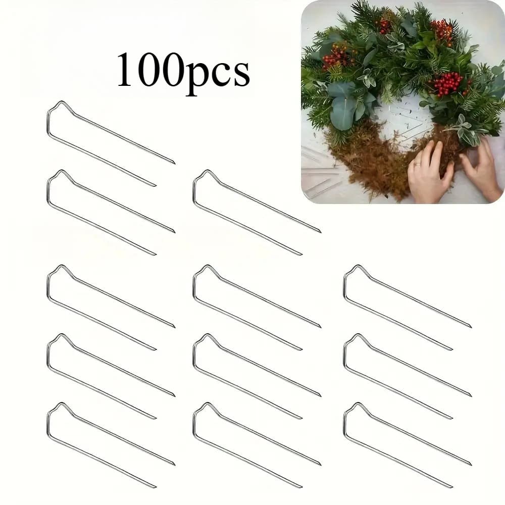 TEMU 100pcs Of Metal U-shaped Stakes - Extra Long 1.77-inch Floral Hooks With U-shaped Design, Ideal For Climbing Plants, Wreaths, Crafts, Drywall, And Foam - Suitable For Indoor And Outdoor Gardening
