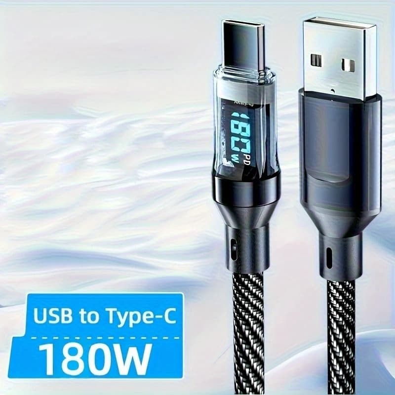 TEMU 4packs 180w Super Fast Charging Usb A To Type-c Cable With Led Digital Display, , Data Sync, Usb , 6a , For Iphone 15/ 16, For Xiaomi, For Poco, For