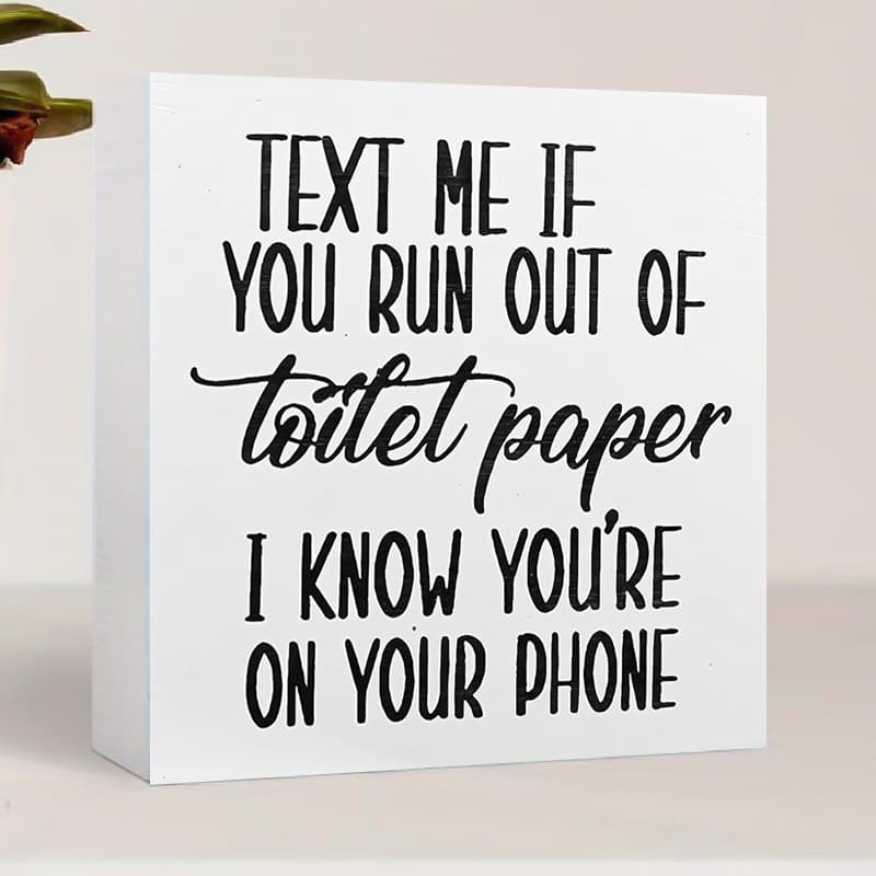 TEMU Funny Text Bathroom Pvc Sign Bathroom Fun Decoration Bathroom Cabinet Ornaments Square Ornaments Decoration Rustic Farmhouse Decoration Desktop Art For