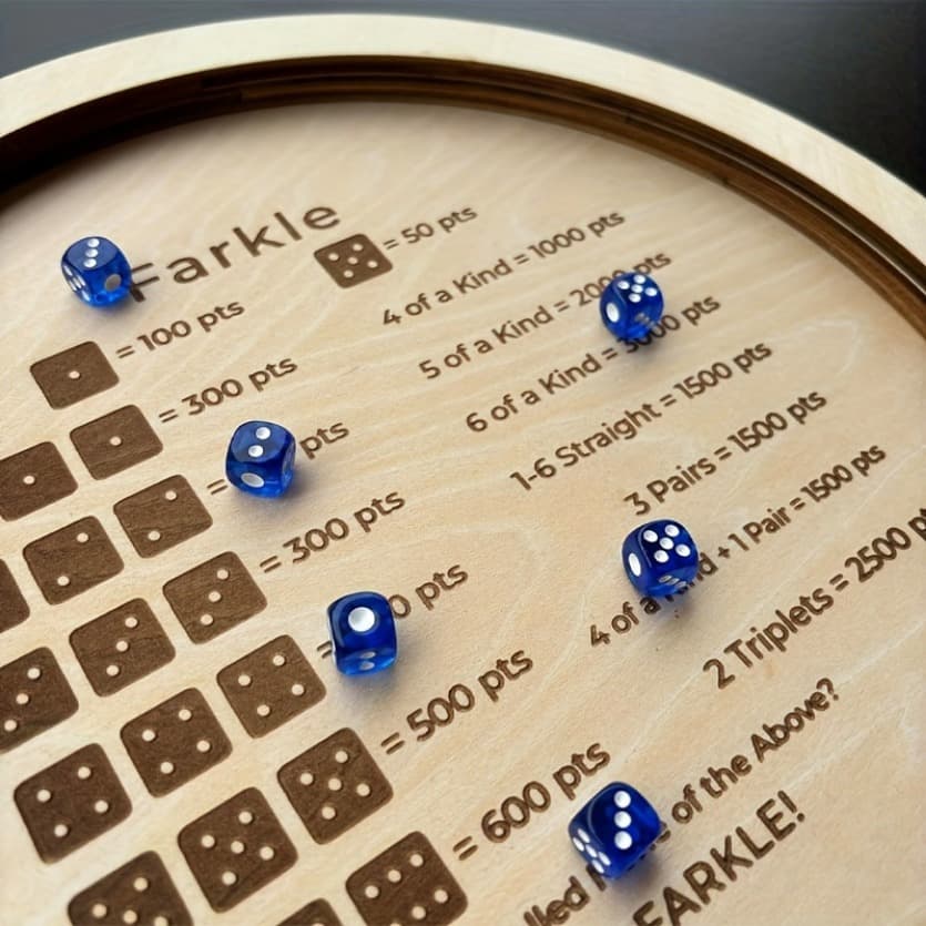 TEMU 1 Set Of Classic Dice Game Tray, Farkle, Including Wooden Tray And 6 Dice, Board Game Entertainment, Casual Gathering Games With , Christmas, Halloween Gifts