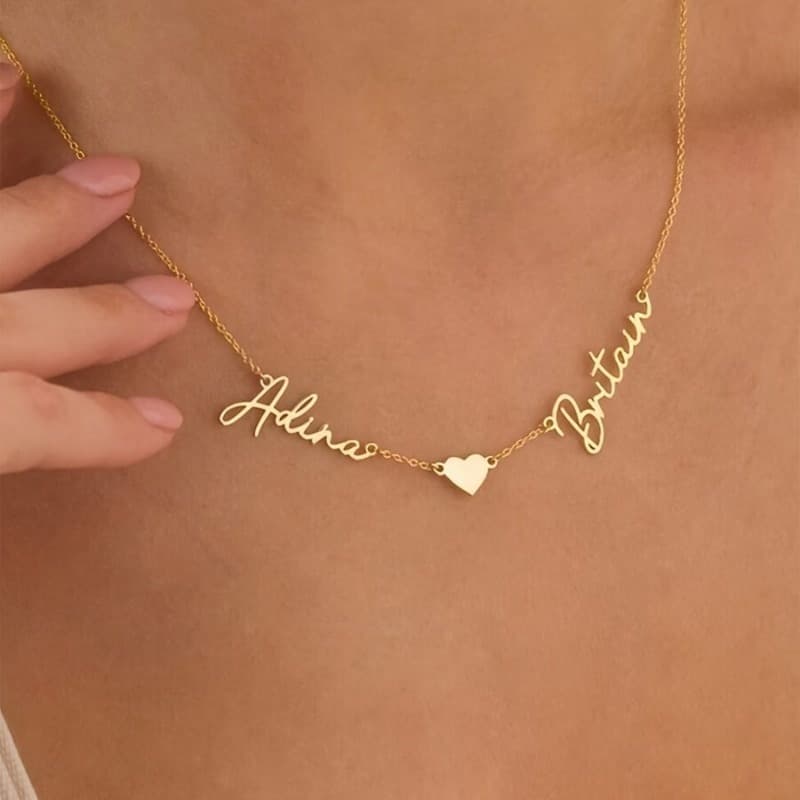 TEMU Personalized Heart-shaped Double-name Necklace, Stainless Steel Couple Necklace, Easy And Elegant Design, Suitable For Daily Wear Or Holiday Parties, Perfect Christmas Couple Gift