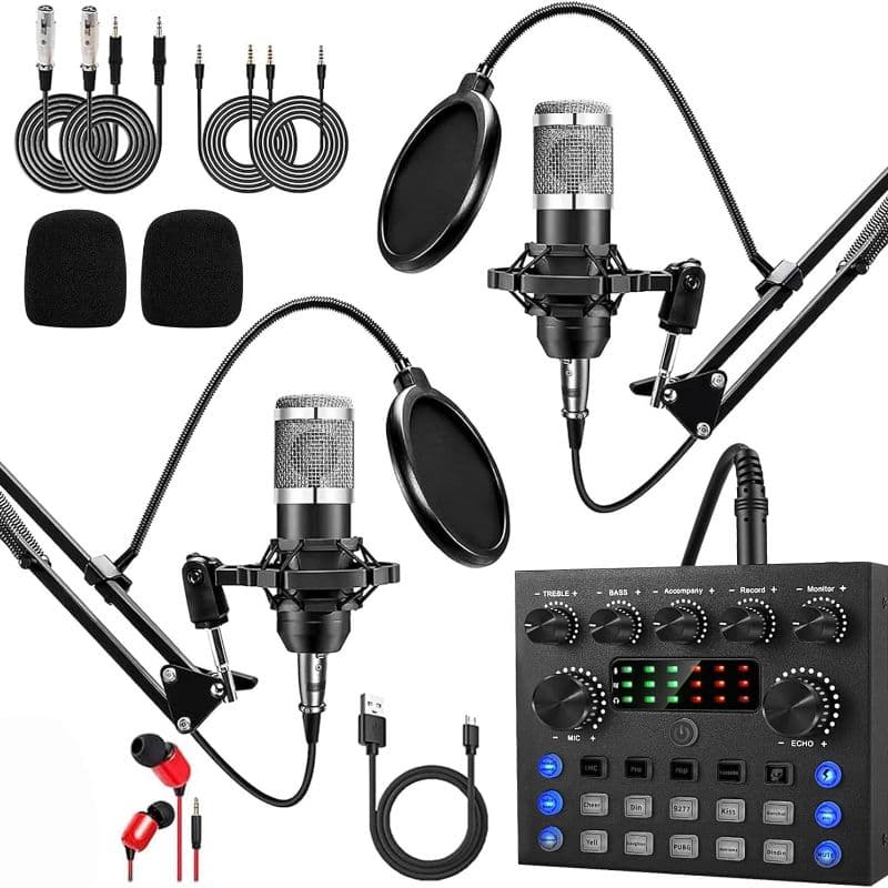 TEMU 2-person Professional Podcast Equipment Kit With Microphones & F998 Sound Card - - Streaming Set For Pc/laptop, Smartphone Recording, Live Streaming, Gaming, - Audio Recording Kit For