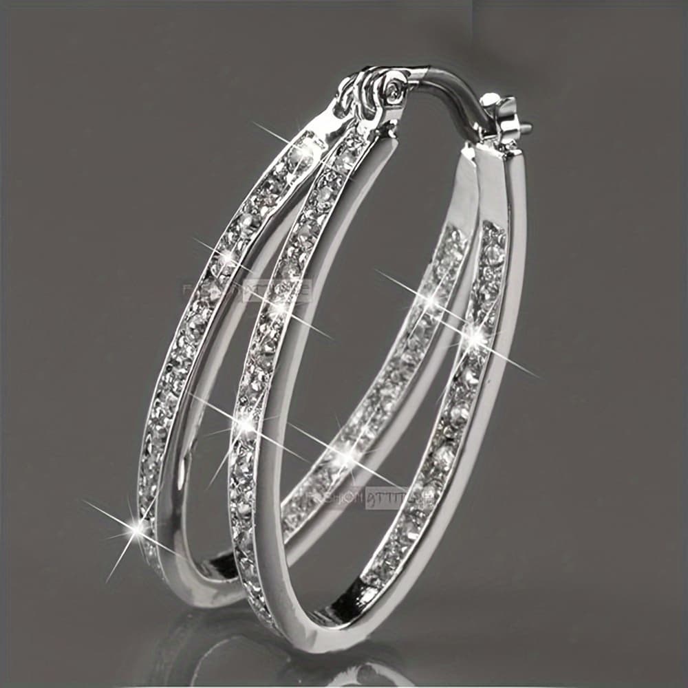 TEMU 925 Sterling Silver Oval Earrings With Hypoallergenic Post - Chic , Sparkling End For Women' And Occasions