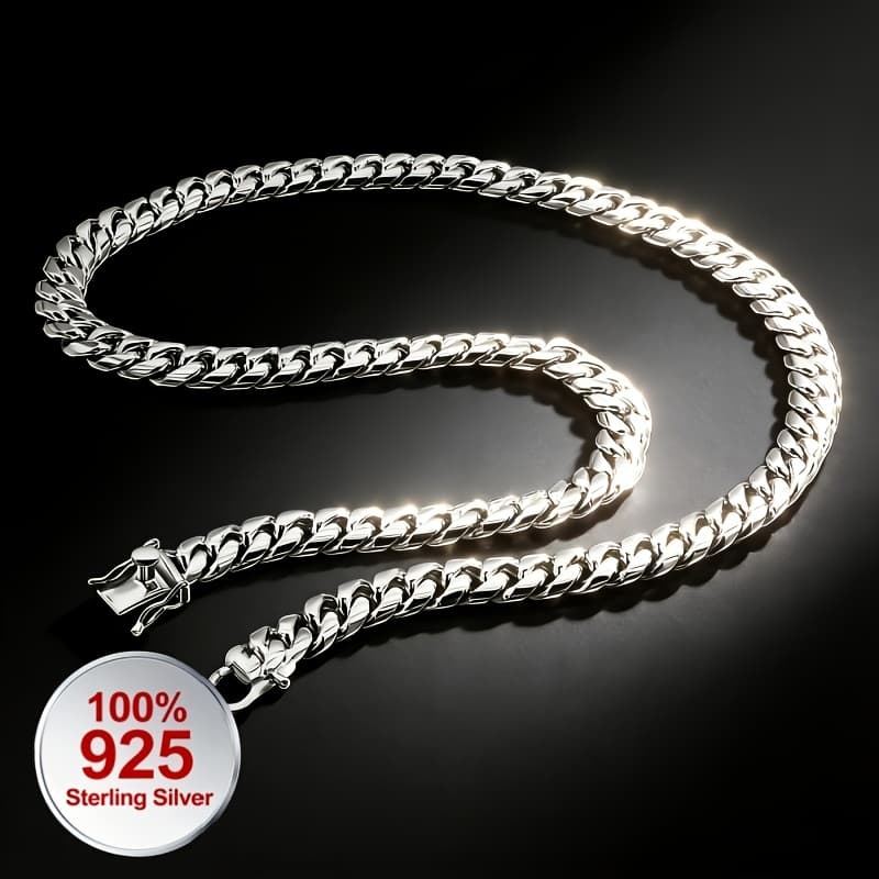 TEMU 925 Sterling Silvery, Heavy Cuban Chain Necklace, Fashionable And Easy, Layered, Suitable For Daily Wear Or As A Gift For , Any Holiday- Christmas, Birthday, Anniversary