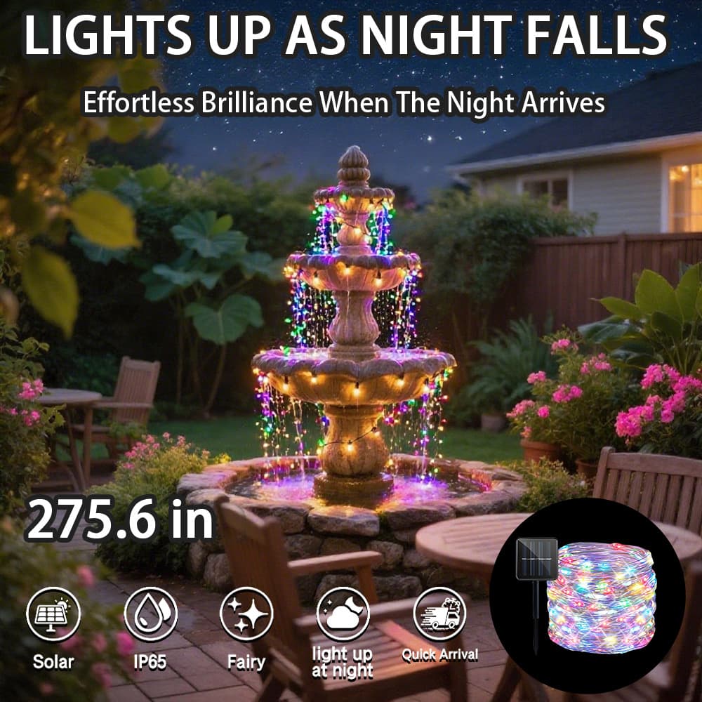 TEMU Led Fountain Light, Solar String Lights Outdoor, Solar Powered Fairy Lights 8 , For Tree Garden Party Xmas Wedding Decor