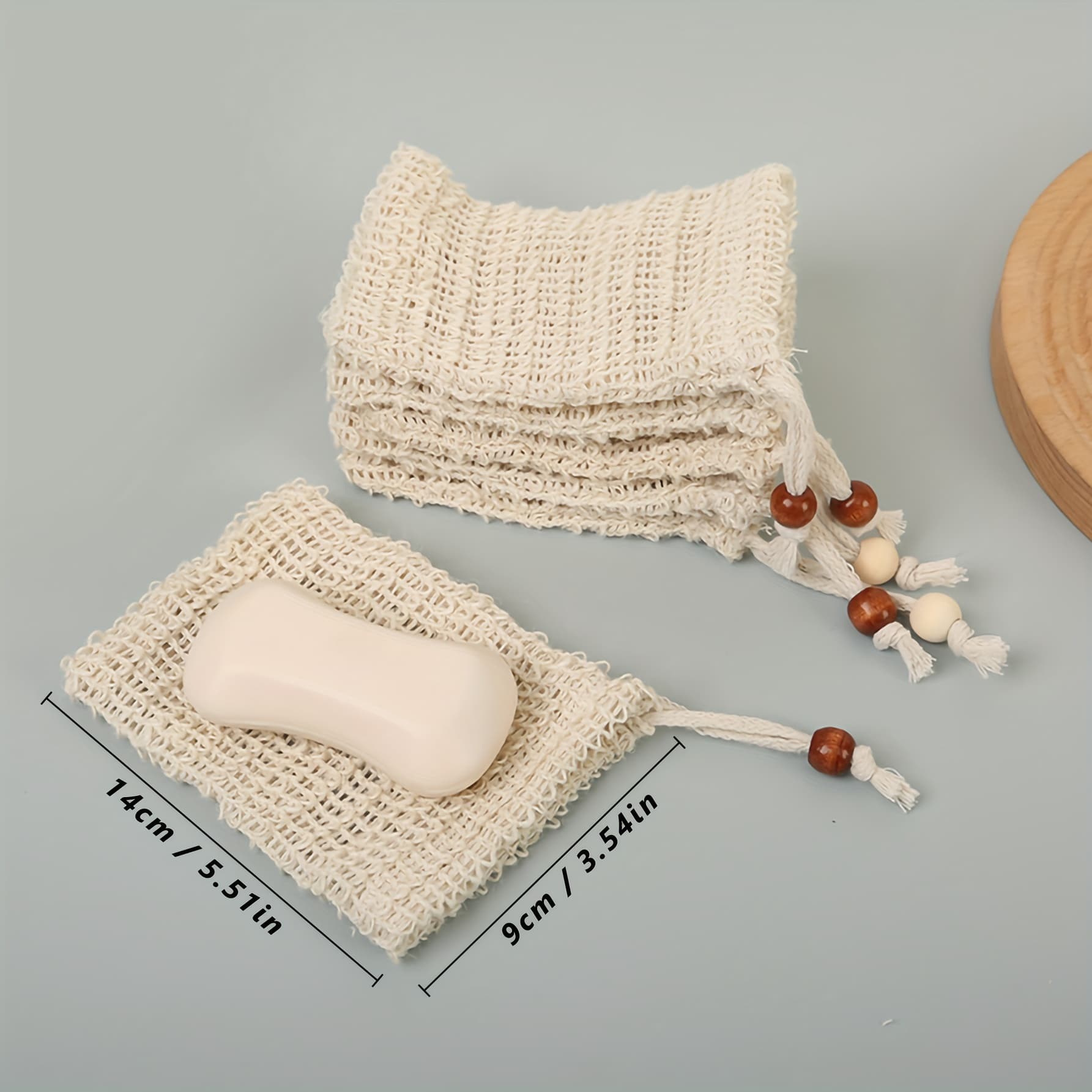 TEMU 3pcs Set Of Linen Natural Hemp Soap Saver Bags With Adjustable Drawstring - High-quality Mesh Bags, Suitable For Exfoliating And Lathering, Essential For Bathing