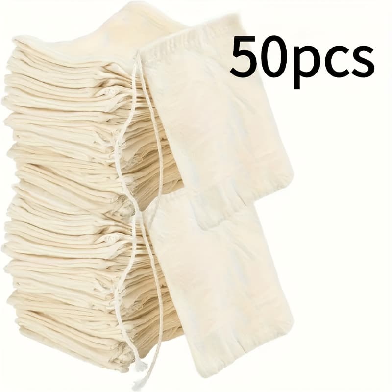 TEMU Gift For Her/him 50 /white Linen Drawstring Bags Bulk Pack - Heavy Duty Fabric Storage Bags With Secure Closure, Suitable For Wedding Gifts, Jewelry Storage, And Gift Linen Pouches