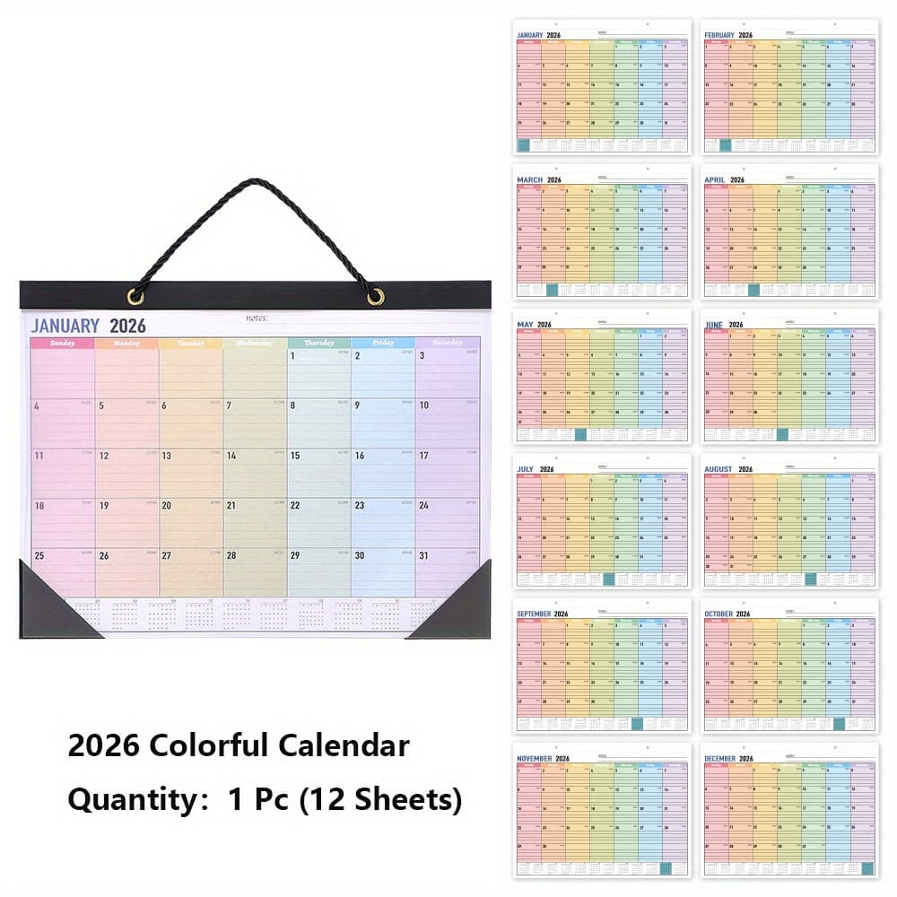 TEMU 2026 Monthly Wall Calendar With An Adorable Rainbow Theme & Sturdy Cover - Oversized Planner ( To December 2026) - Perfect For Students, Professionals, And - Essential Scheduling