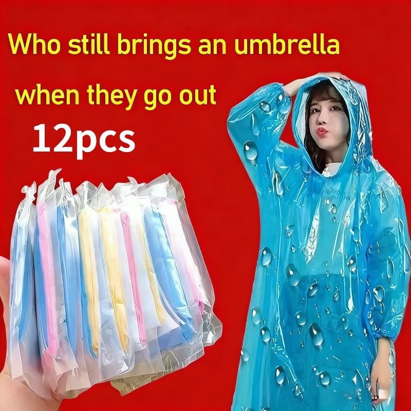 TEMU 12pcs Universal Compressed Raincoat Set - Made Of High-quality Pe Material, Pocket-sized And Portable, Suitable For Hiking/camping/fishing, Windproof Blue Floral , Universal Gear For Adults