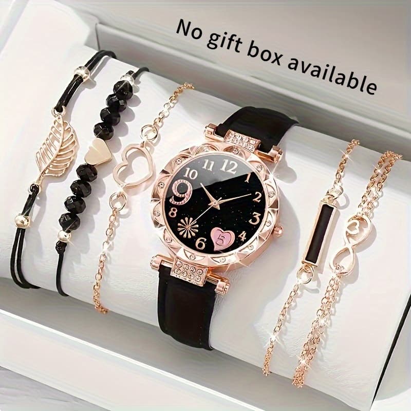 TEMU 6pcs/set Women's Quartz Watch Beaded Bracelet Set