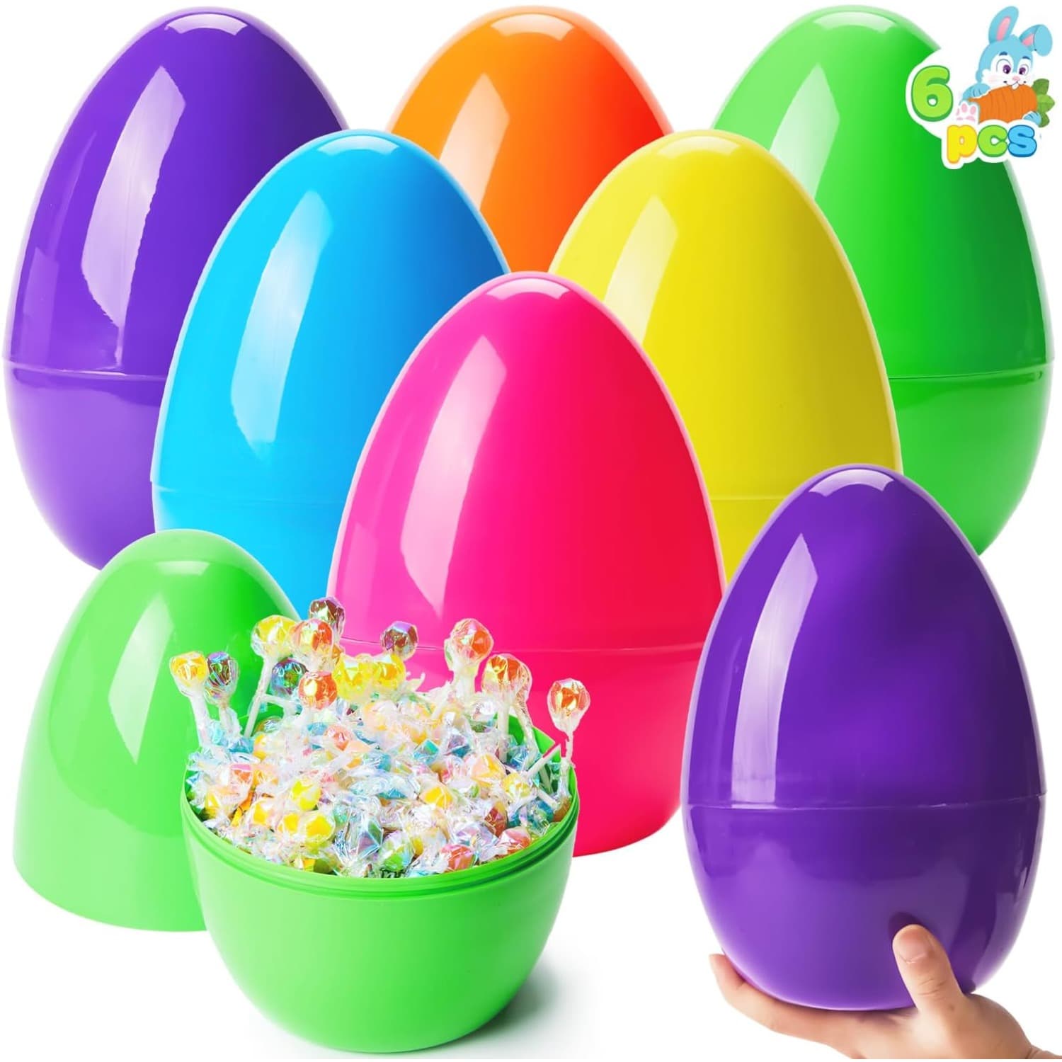 TEMU Gift For Her/him Joyin 10" Jumbo Easter Eggs, 6pcs Bright Plastic Giant Eggs Empty Fillable For Easter Filling Treats Party Favor Hunt Classroom Prize Supplies Decoration