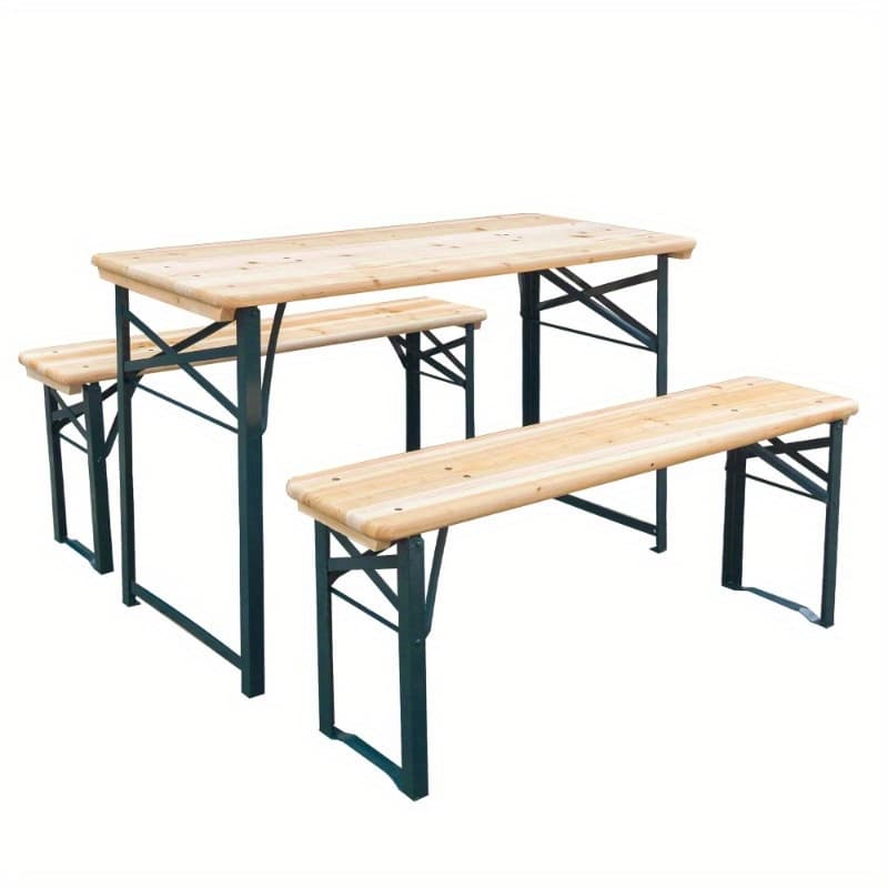 TEMU 3pcs Foldable Wooden Picnic Table Set With & 2 Benches, Outdoor Dining Table For Patio, Garden, Camping, Lawn
