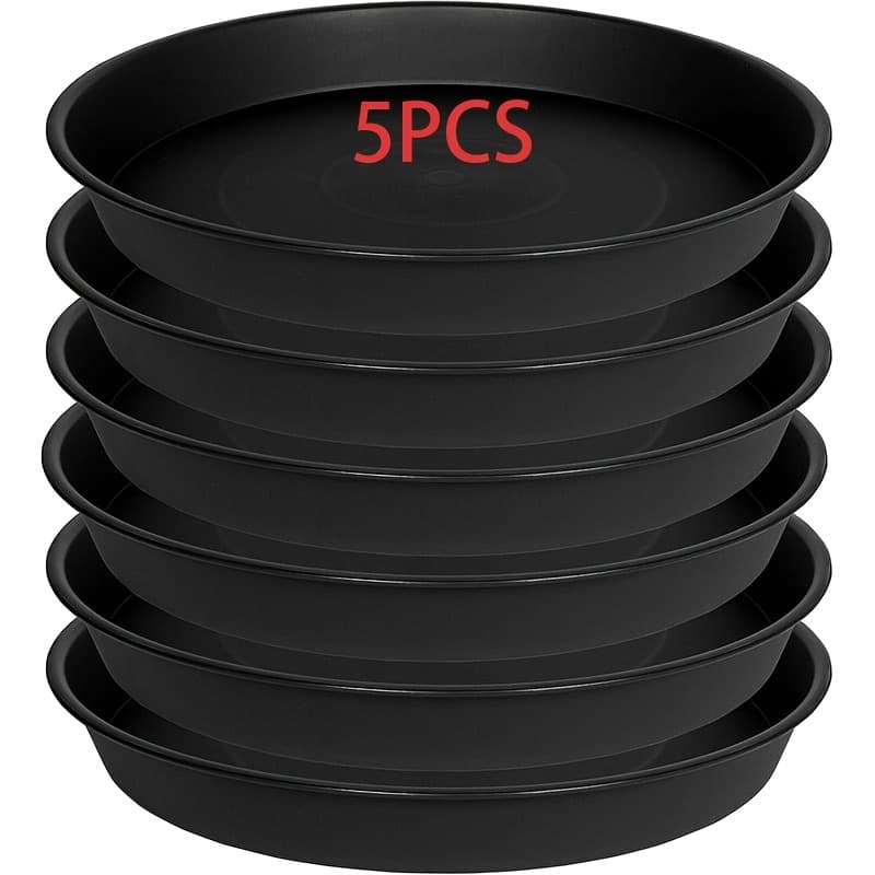 TEMU 5-pack 13.38-inch Black And Red Two-color Flower Pot Tray - Round Plastic Plant Drip Tray, Suitable For Indoor And Outdoor Garden Plants, Collect Flower Pot Drainage