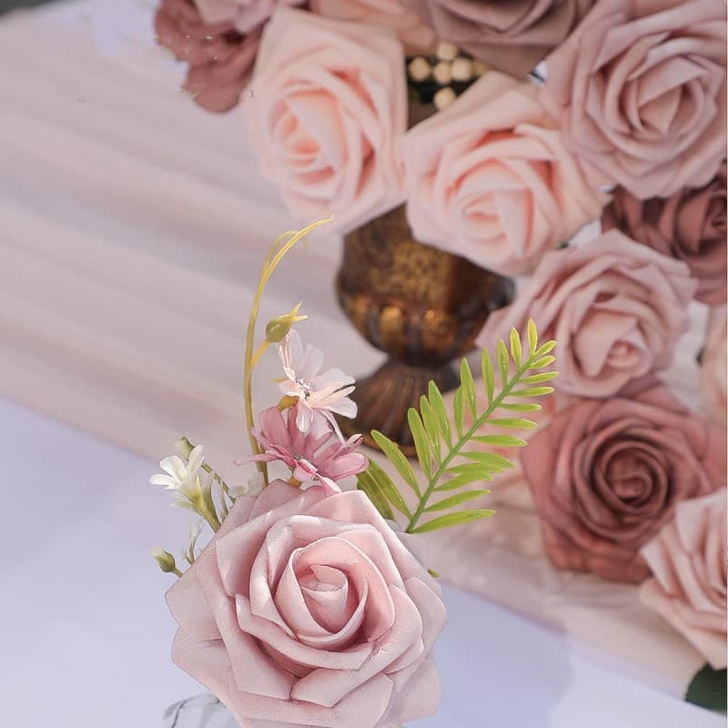 TEMU 25pcs Of Dark Pink Gradient Foam Artificial Roses/ - Realistic Touch, Made Of Pe Material/ And Durable/ Reusable/ Ideal For Diy Wedding Bouquets/ Decoration For Bridal Parties