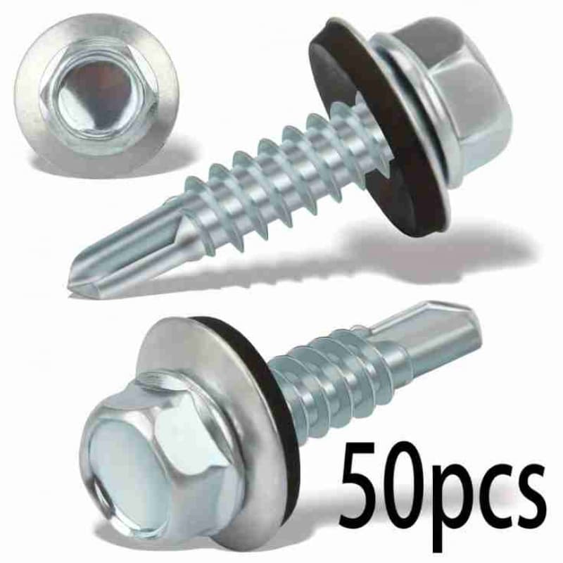 TEMU 50pcs 4.8mm X 19mm Hex Head Self Tapping Screws With Sealing Gaskets, Phillips Drive, Metal Roof Screws For Outdoor Use
