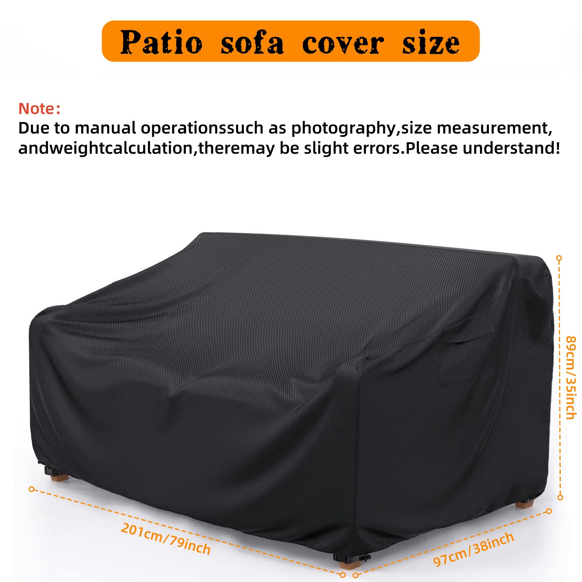 TEMU 2/3-seater Patio Sofa Cover | Black 420d Oxford Fabric With Handles And Bottom Drawstring, Protective Cover For Garden, Balcony Or Outdoor Space