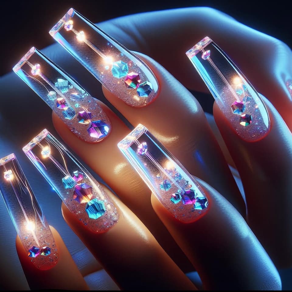TEMU 48pcs Of Colorful Ice Cubes, Fake Nails, Rectangular Spicy, Colorful , Starlight Wearable Nail Patches, Translucent And Fashionable Nail Art - Suitable For Women