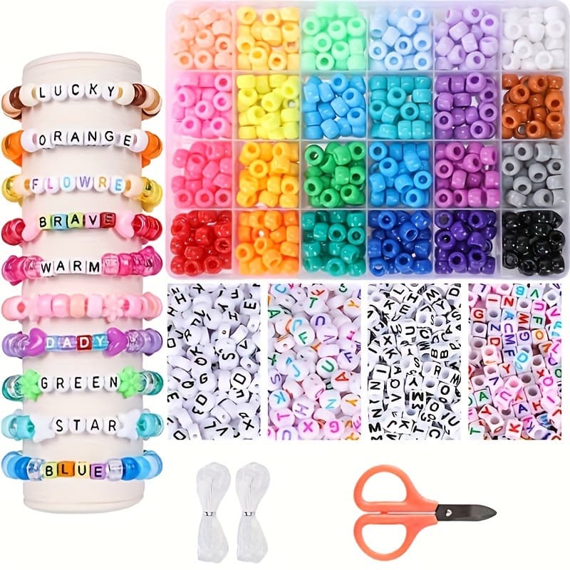 TEMU 1000pcs 24 Colors Pony Plastic Beads Letter Beads Kit For Jewelry Making Hair Braiding Bracelet Necklace Other Decors Handmade Craft Supplies