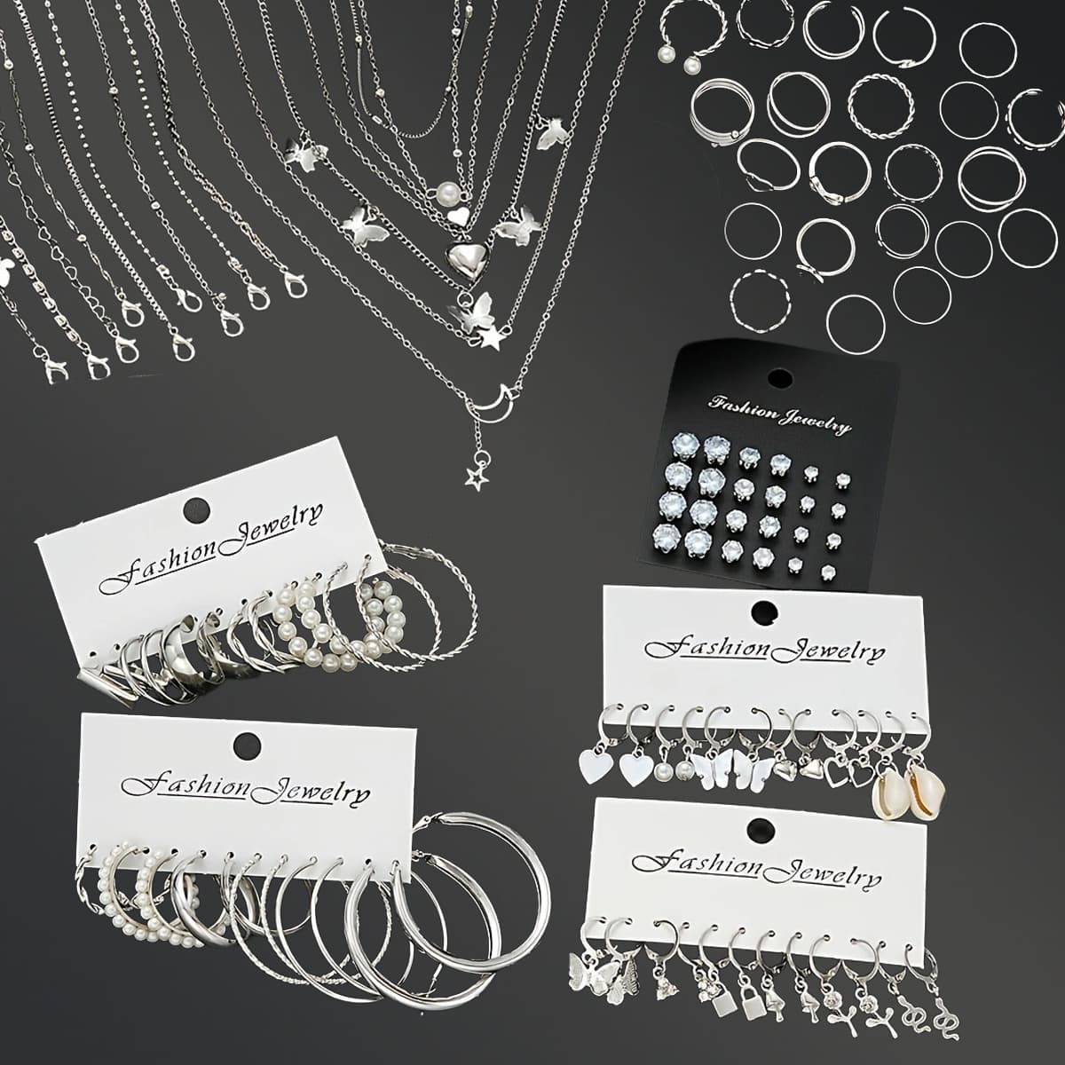 TEMU 108pcs, , Love, , Flowers, Snake, Necklace Earrings Rings Jewelry , Women's Birthday Holiday Gift Party Date Wedding Banquet