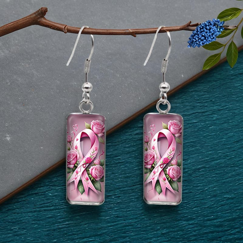 TEMU 1 Pair Rose Rectangular Earring Fashion Dangle Earrings Handmade Glass Dome Jewelry