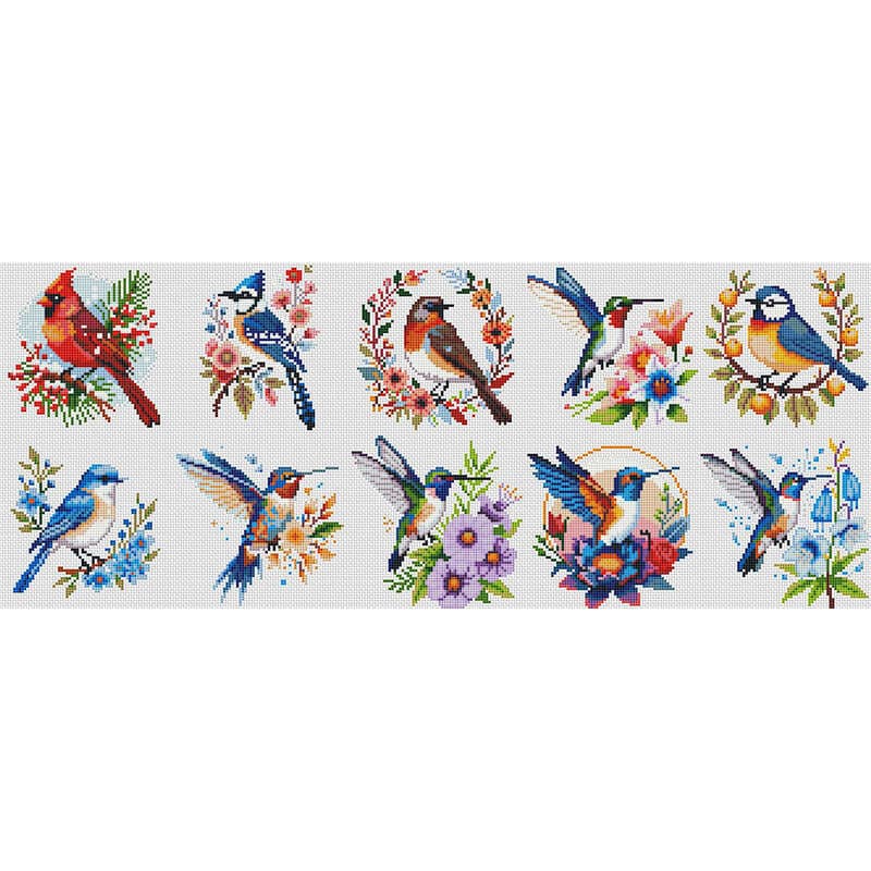TEMU 10pcs Hummingbird Pattern Mini Cross Stitch Embroidery No Frame Hand-decorated Cross Stitch For Beginners Christmas Animal Bird Flower Decoration