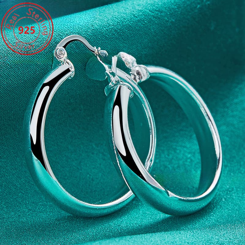 TEMU 1 Pair Of S925 Sterling Silvery - Wide Rim Smooth Round Earrings - Hypoallergenic - Style - Casual Attire And Gift - Day Valentine's Day Gift
