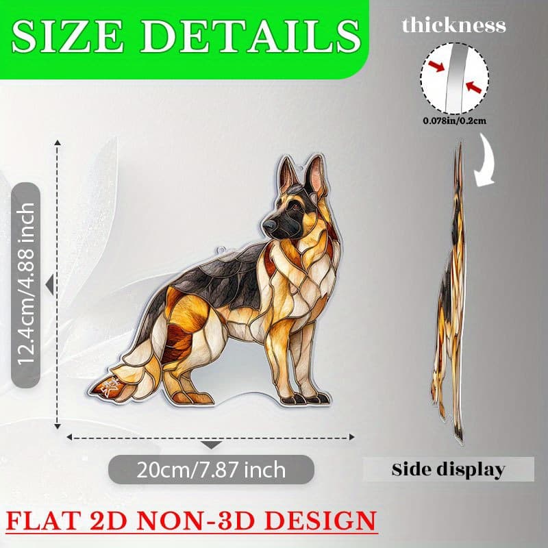 TEMU 2d Flat - 2d Plane, 1pc, Gardening Light-catching Ornament (7.87 Inches X 4.88 Inches), | Full- Sun Catcher Of A German Shepherd, A Porch Decoration That Enhances The Protective Aura