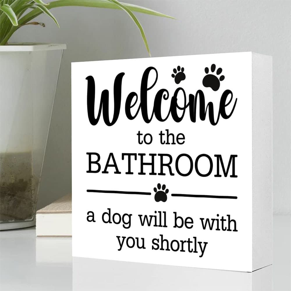 TEMU A Single Pvc Decorative Piece That Says, 'welcome To The Bathroom, A Dog , ' Featuring A Paw Print Design. A Versatile Decoration Suitable For Living Rooms And Offices