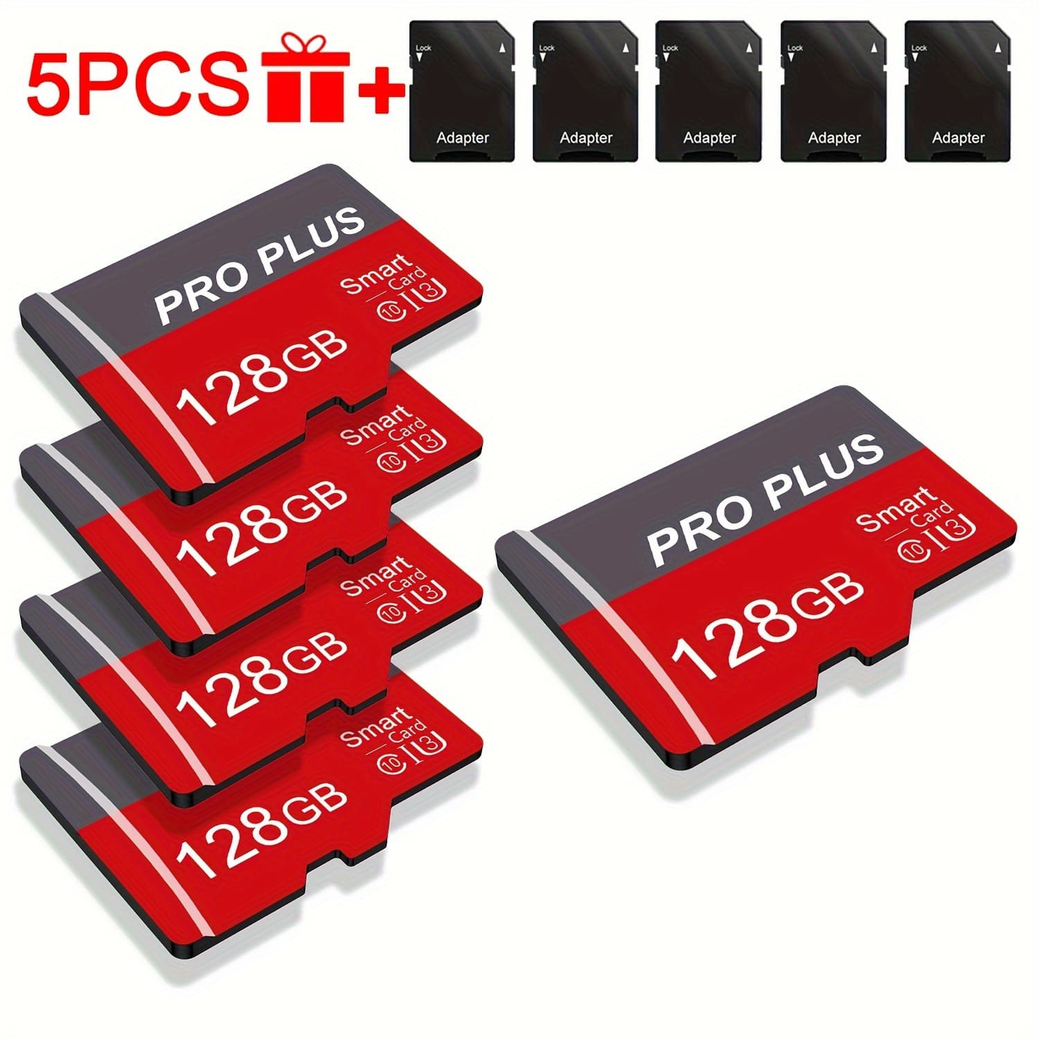 TEMU [5-pack Fast Flash Memory Cards] 5 X 128gb/256gb Tf Cards, Suitable For Tablets, Smartphones, Dashcams, And Cameras (includes 5 Adapters)