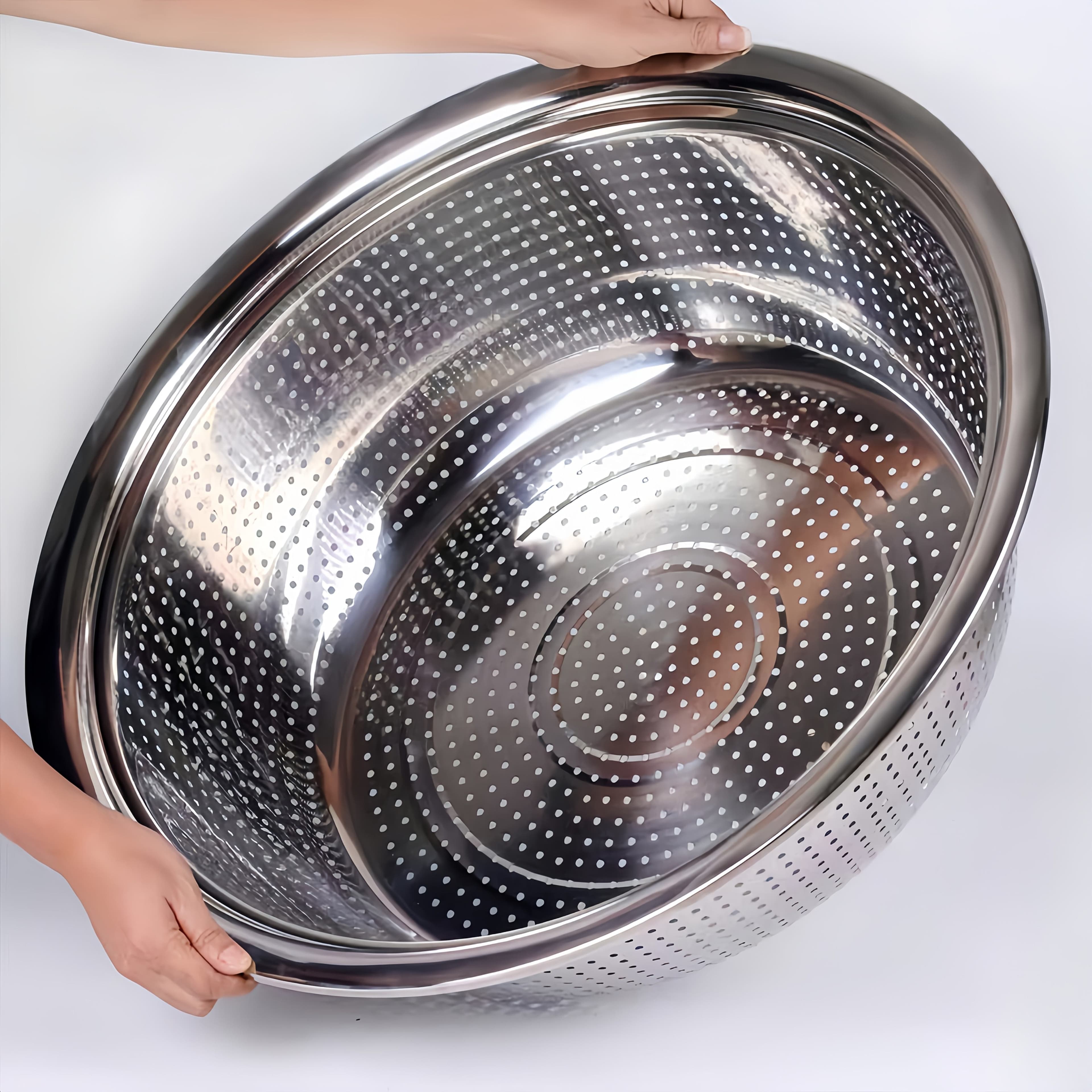 TEMU 1pc Thickened Stainless Steel Vegetable Washing Basin, Rice Washing Basin, Draining Basin, Fruit Filtering Washing Basin, Household Kitchen Drain Basin, Commercial Large Basin