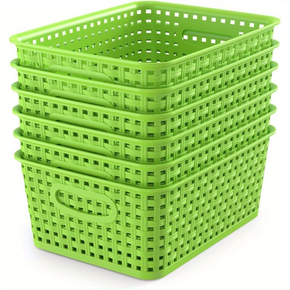 TEMU Set Of 6 Plastic Storage Bins , Measuring 10.1" X 7.55" X 4.1", Ideal For Organizing Your Home, Office, Desktop, Wardrobe, And Bathroom, Shelf Baskets