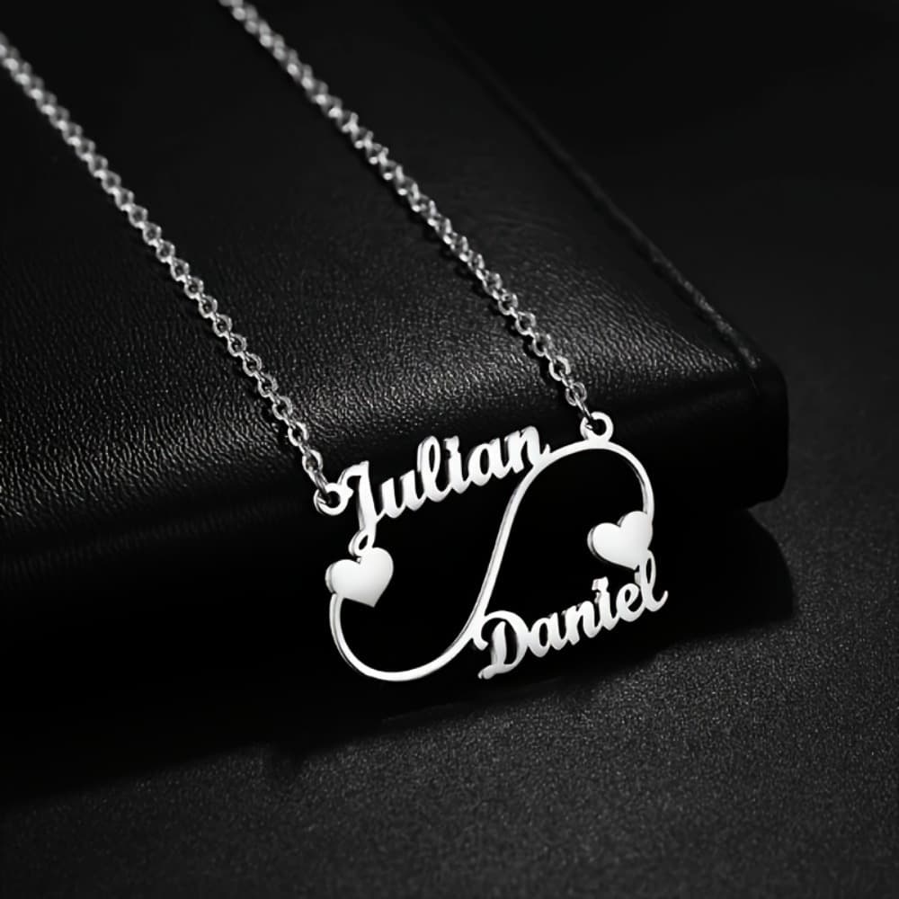 TEMU Elegant Style Custom Heart Pendant Necklace - Bohemian Chic, Personalized Name Jewelry With Infinity Loop And Hearts For Casual Attire Or Parties