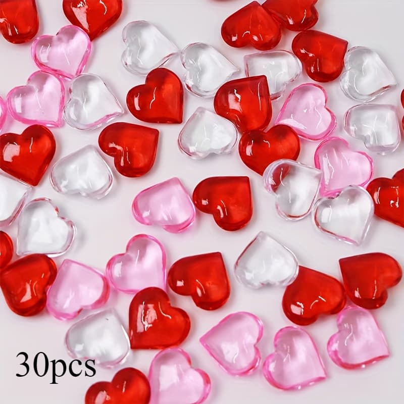 TEMU 30pcs Set, Acrylic Heart-shaped Plastic Gemstones For Valentine's Day Table Decorations, Multi-style Decorations, Vase Fillers