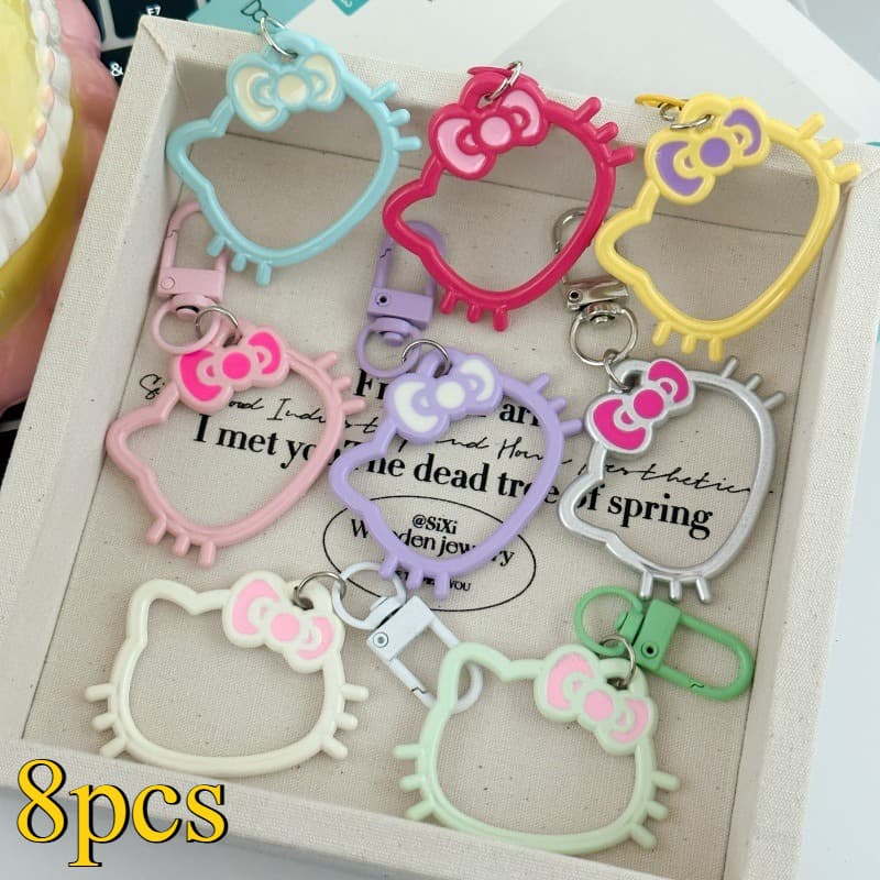 TEMU 8pcs Hello Kitty Hollow-out Keychain Set - Cute Cartoon Hello Kitty With - Suitable For Backpack Accessories, Car Pendants, And Holiday Gifts For Or Couples