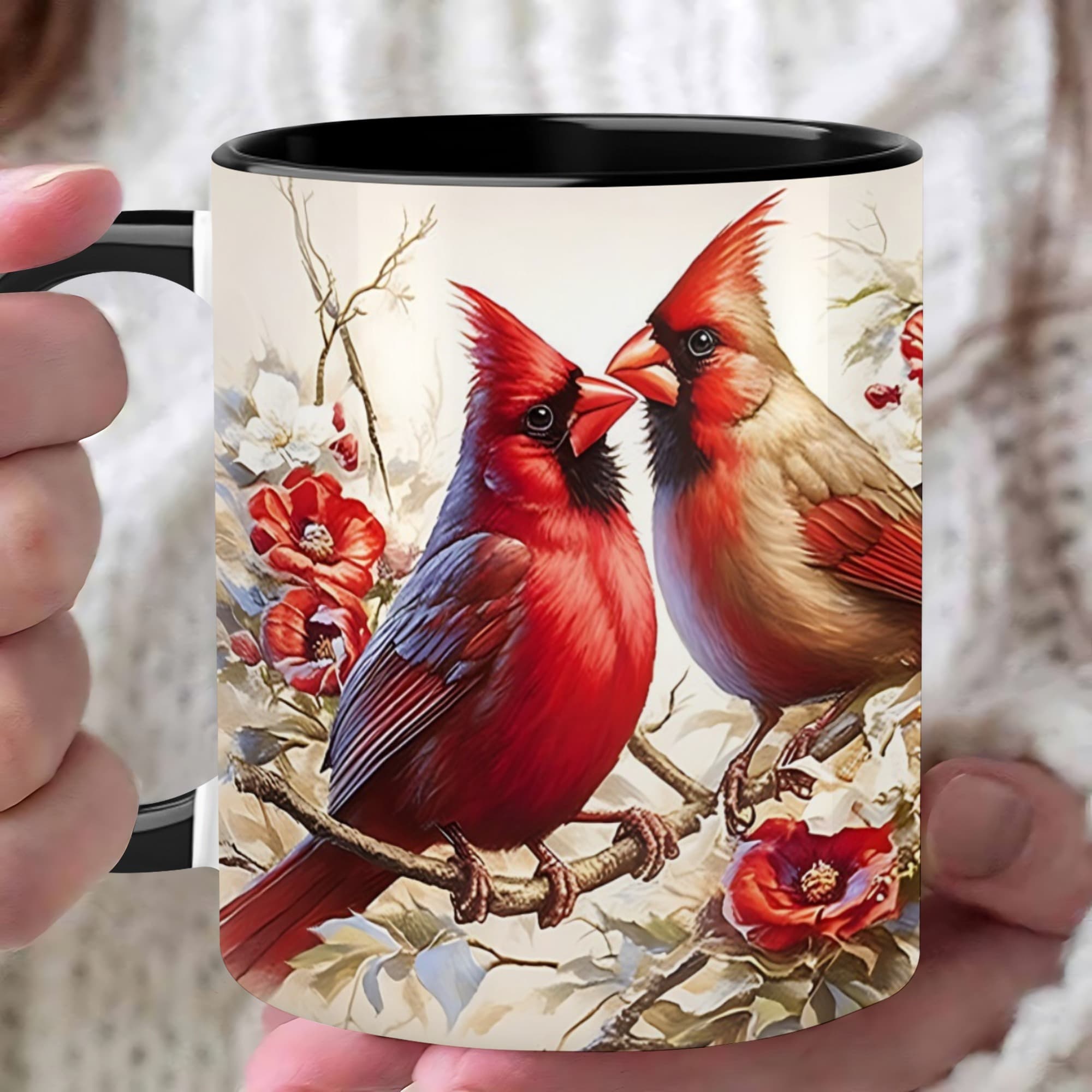 TEMU 1pc 11oz Bird Mug, Forest Animal For Wildlife Home Decor Kitchen Dinnerware, Red Bird Berry Coffee Cup Gift For Her, Present For Wild Bird Lover