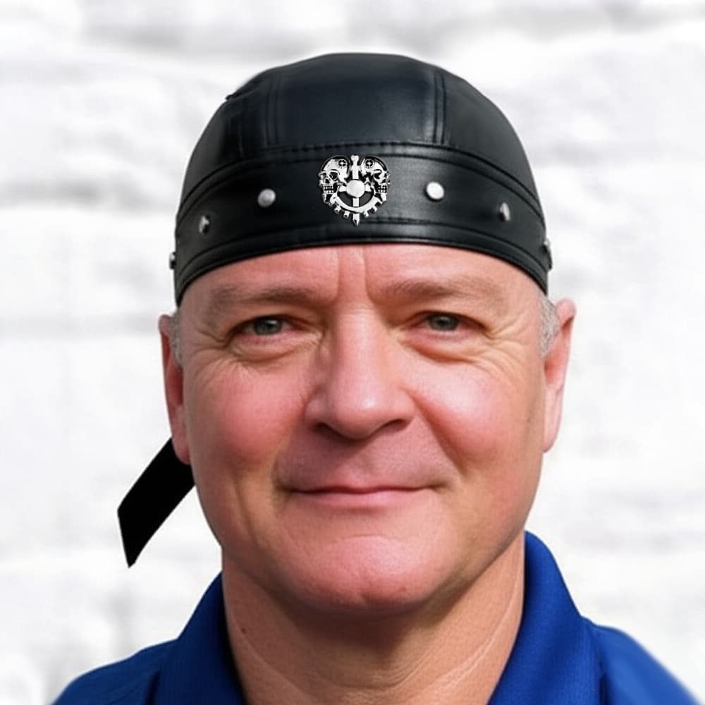 TEMU Adjustable Black Motorcycle Bandanas And Doo Rags, Featuring Skull Designs, Made From Faux Leather For Sweat Absorption