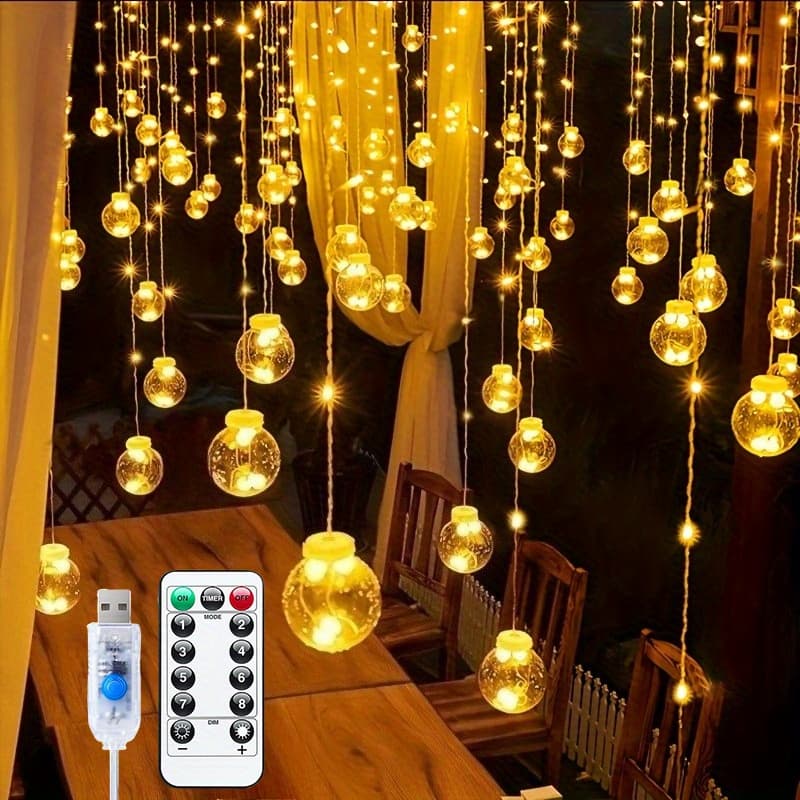 TEMU 138in Usb Fairy Lights With Remote | 8 Lighting , 108led & 12 Wish Balls | Christmas, Halloween, Valentine's Day Decor | Indoor String Lights For Bedroom, Party, Birthday & Home Gathering