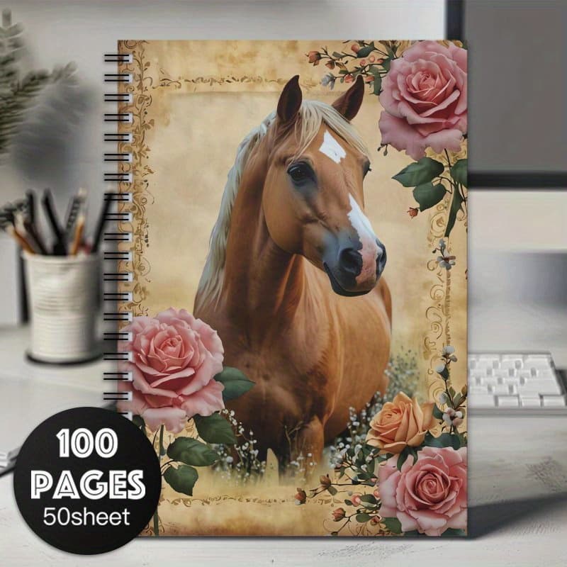 TEMU -themed Spiral Notebook - 100 Pages, Featuring A And , Great For Writing Down Ideas And , A Perfect Gift For Horse Enthusiasts, A Keepsake Planner, Gifts For