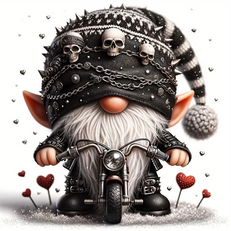 TEMU 1pc Motorcycle Riding Gnome Pattern Painting Kit, 5d Inlay Painting, Holiday, Handmade Creation, Home And Office Wall Decoration Art. Frameless