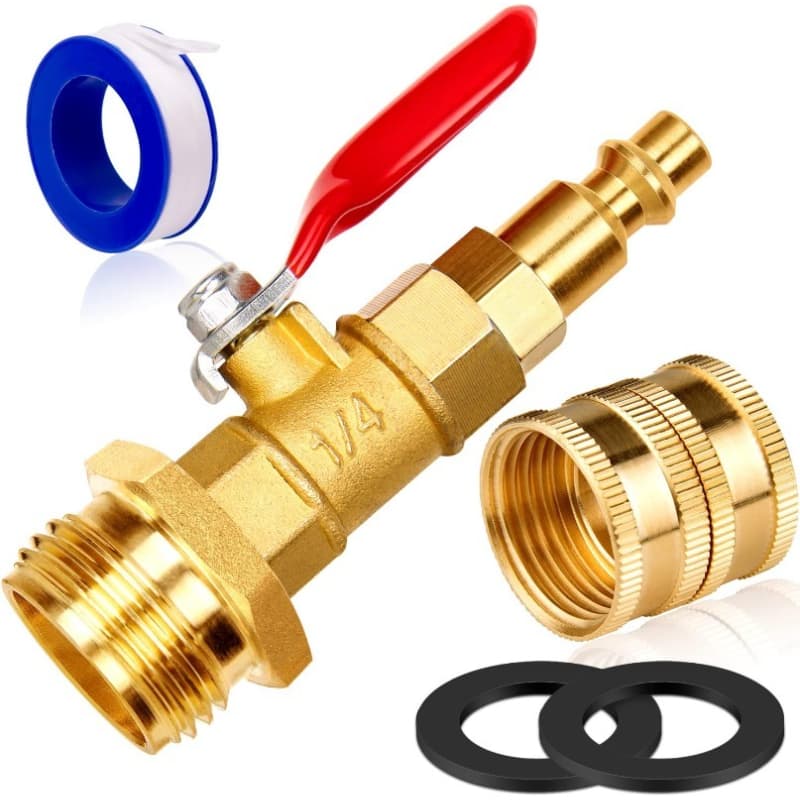 TEMU Dual Purpose Winterize Adapter Connector 3/4" Ght Thread, Brass With Ball Valve, Easy To Blow Out Water For Rv//boat/trailer/garden Hose