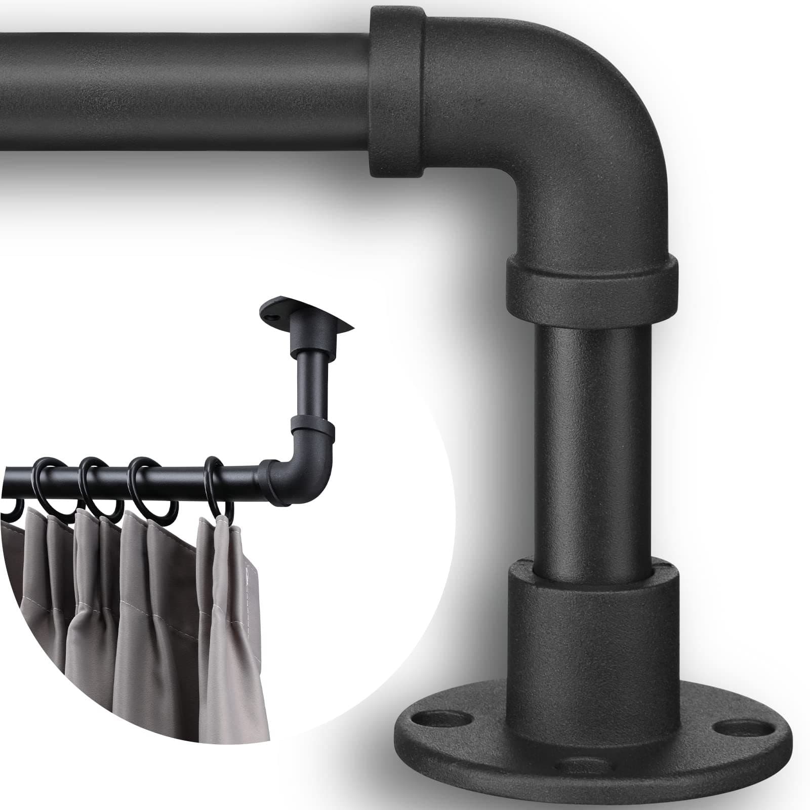 TEMU Yeyebest Room Divider Curtain Rods - Adjustable Black Pipe Curtain Rod For Windows 28 To 48-84 Inch - 1 Inch Industrial Outdoor Wrap Around Curtain Rods For Patio With Bracket