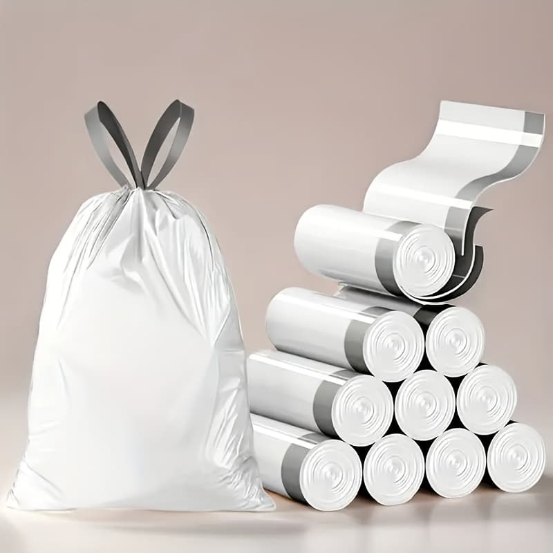 TEMU 150-pack Heavy Duty 4 Gallon Small Drawstring Plastic Trash Bags- Foldable, Leak-proof, Easy To Tie, Suitable For Bathroom, Toilet, Bedroom, Office, And Restroom- Space-saving And Convenient