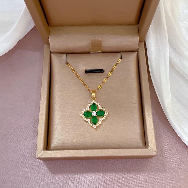 TEMU [titanium Steel] Light Micro-inlaid 3a Zirconia Luxury Flower Necklace Copper Electroplated Real Pendant Ins Wind