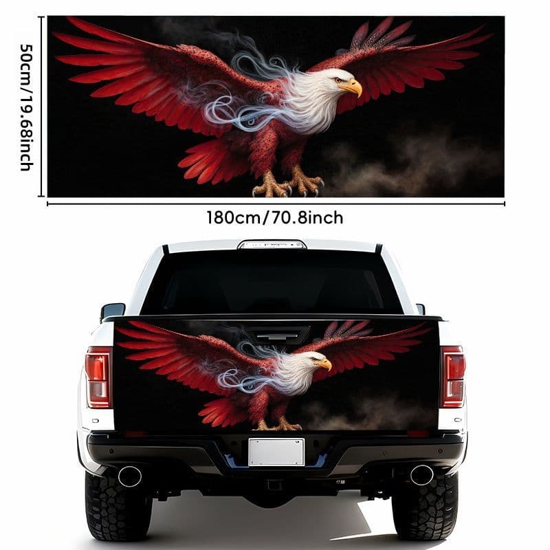 TEMU 19.69* 70.87inch And White Eagle Car Spoiler Sticker- Features Smoke Background, Outstretched Wings, Vibrant Feathers, And Yellow Beak And Claws- Waterproof, Self-adhesive, Weather Resistant