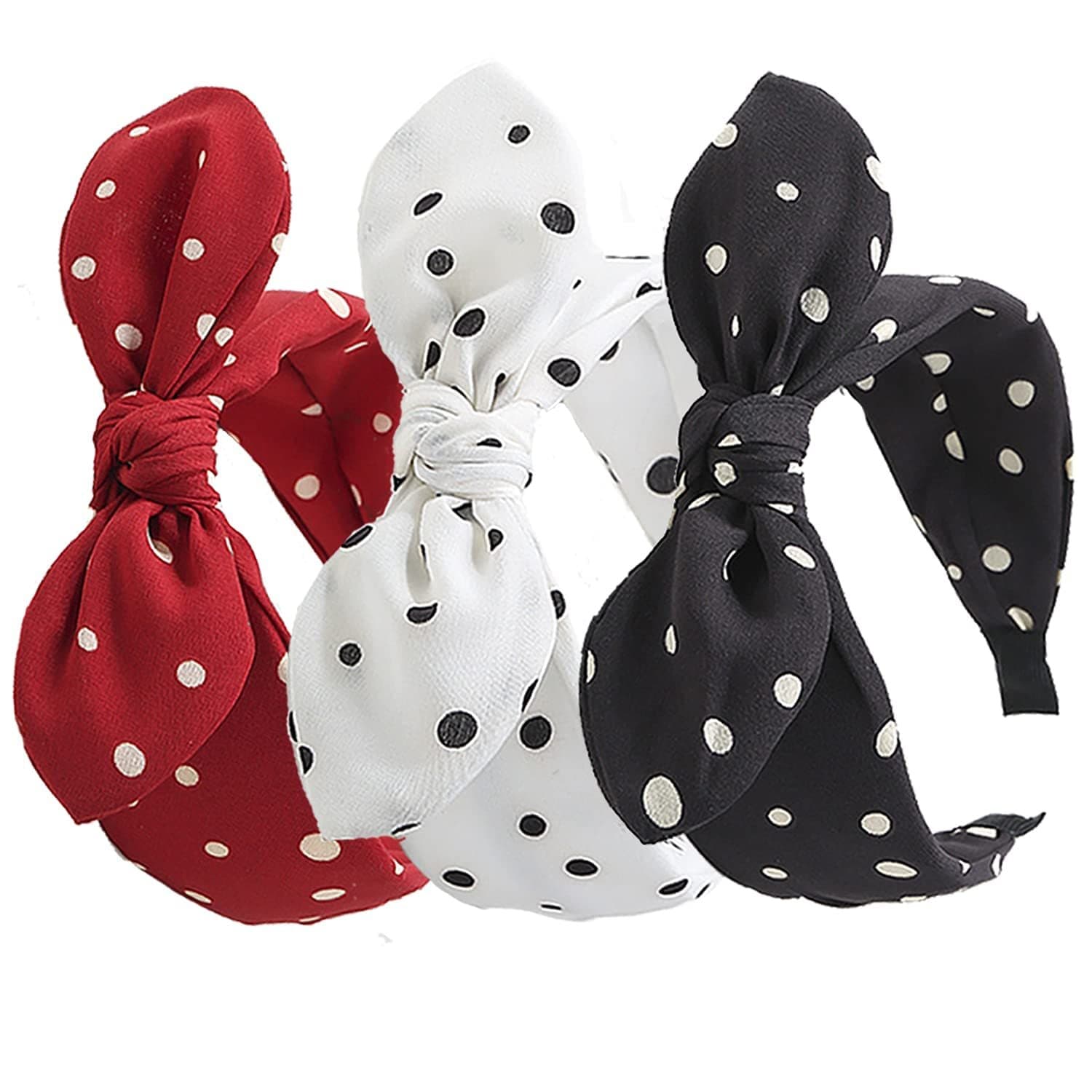 TEMU Vintage Polka Dot Headbands For Women - 3-pack Stylish Wide Headbands, Chic Retro Hair Accessories For Party, Outdoor Travel - , Non-electric Fabric Hair Bands