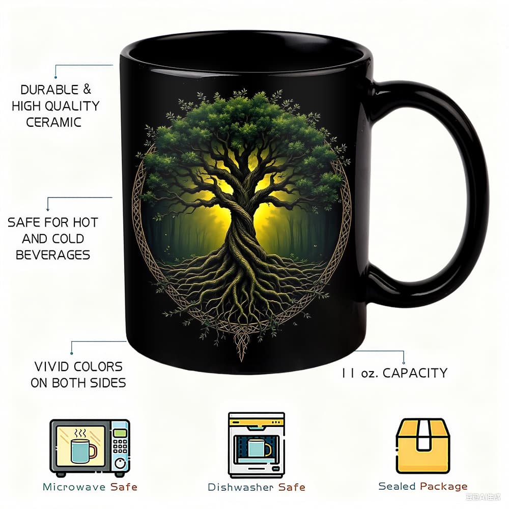 TEMU 1pc, Celtic Tree Of Life Inspirational Gift For Spiritual Decor 11oz Coffee Mug, Tree With Cup, Ideal For Home Office Use, Great For Birthday Thanksgiving