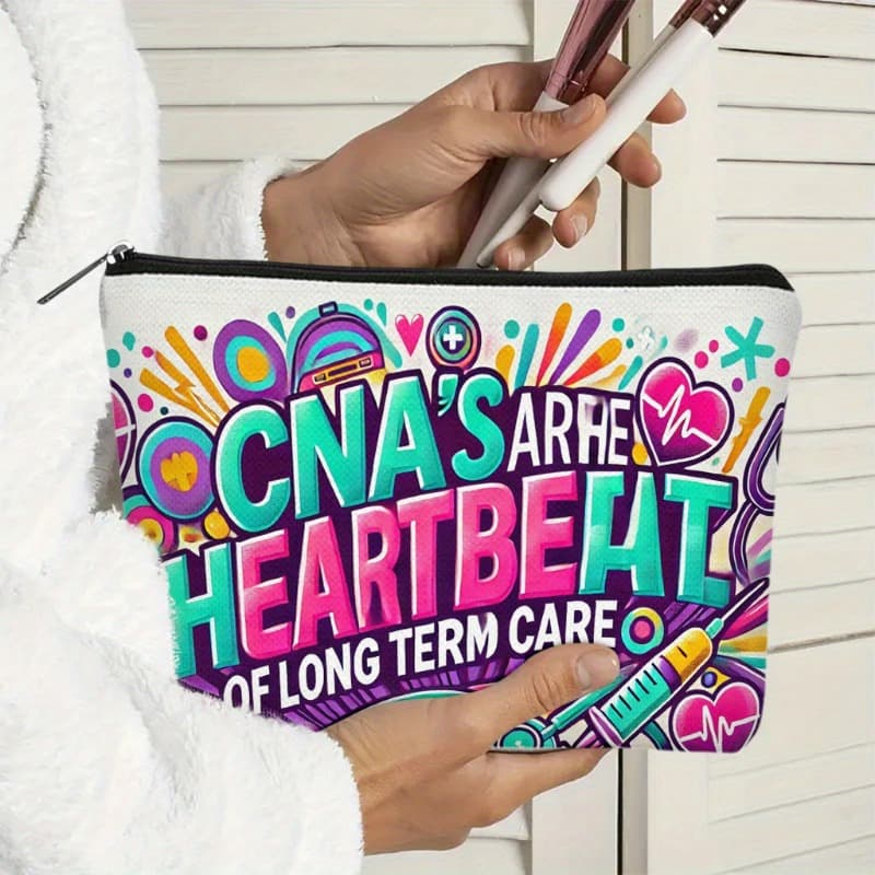 TEMU 1pccna Theme With Symbol And "cna Heartbeat For Long- Care" Design, Travel Bag, Drug Storage Box And Cosmetic Storage Bag, Nurses, Cnas, Christmas Gifts, Nurse Gifts
