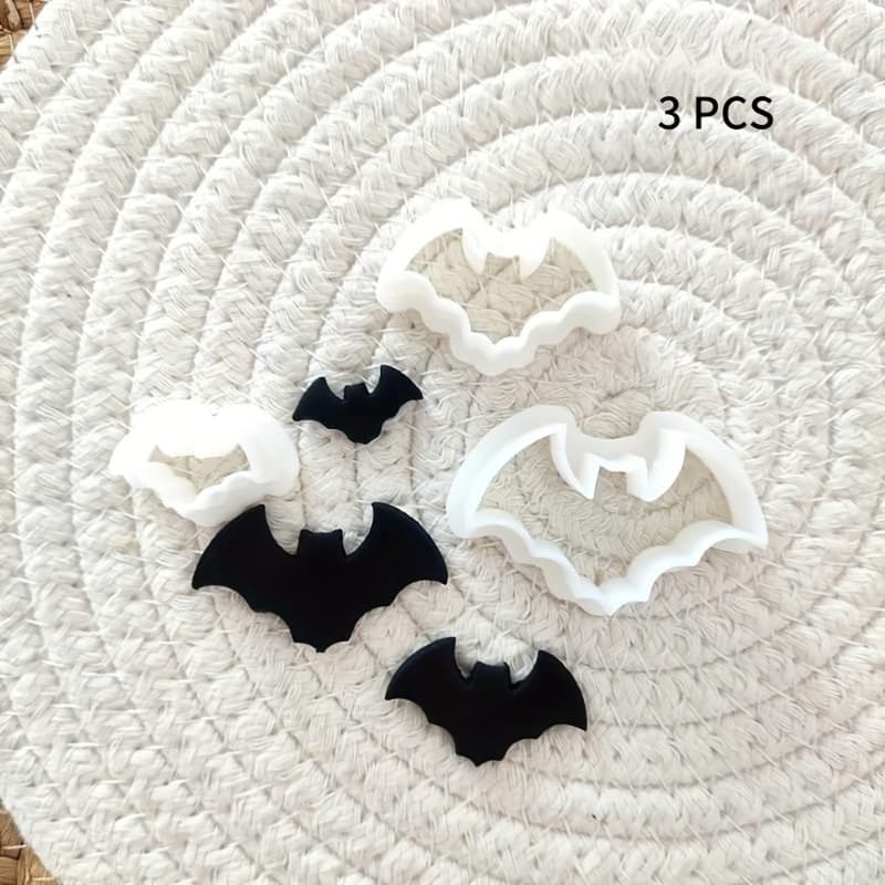 TEMU 3pcs Halloween Bat-shaped Soft Clay Molds, 2 Styles Of Bats In 3 Sizes For Earrings And Ear Accessories Soft Clay Cutting Molds.