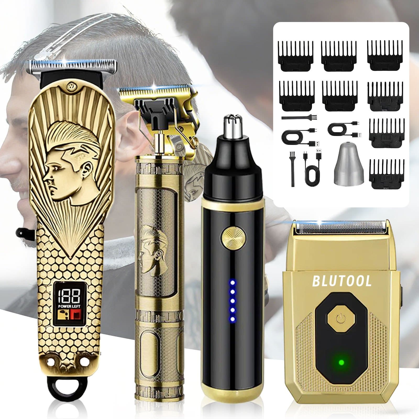 TEMU 4/2pcs Cordless Electric Hair Clipper For Men Set, T-shaped Beard Trimmer Nose Hair Trimmer Electric Shaver Professional Haircutting And , Led Display, Father's Day, Birthday, And Christmas Gifts